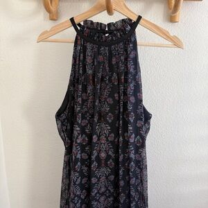 Chetta B navy blue halter maxi dress with floral pattern boho Size 10